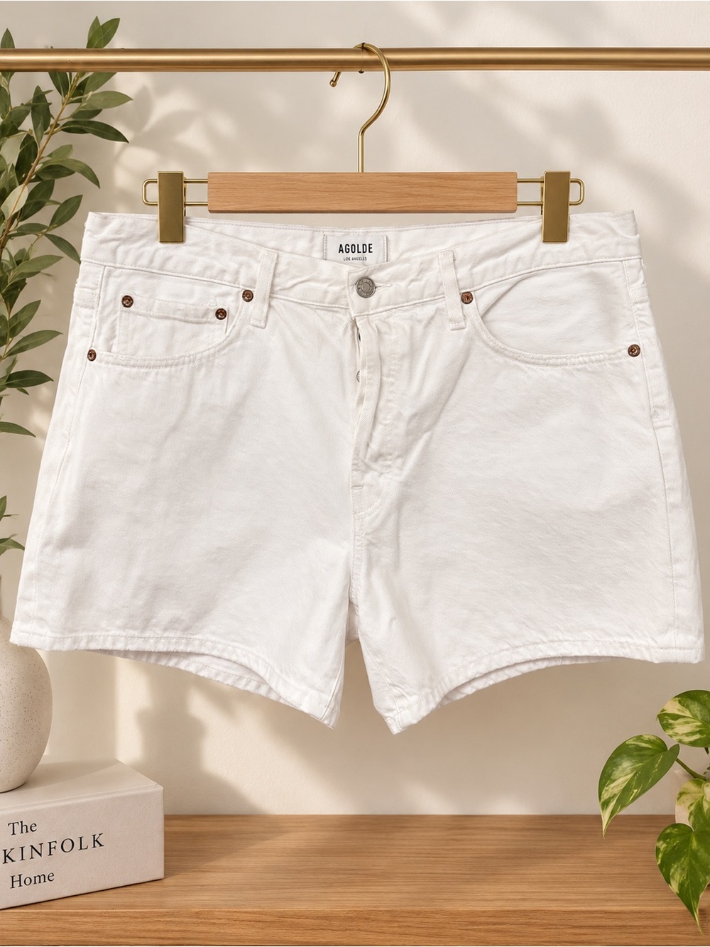 Agolde Parker Long White High-Rise Denim Shorts
